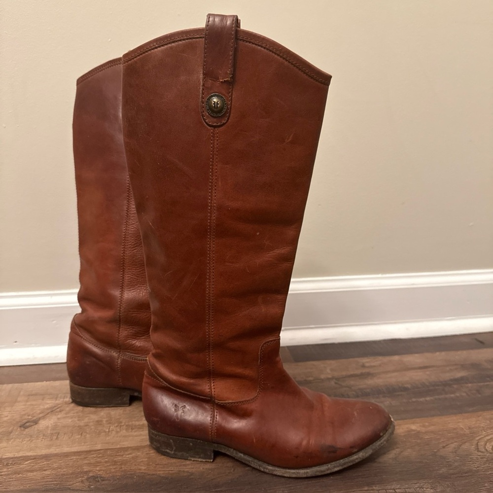 Frye #77167 Melissa Button Cognac Leather Riding Women’s Western Boots Size 6.5